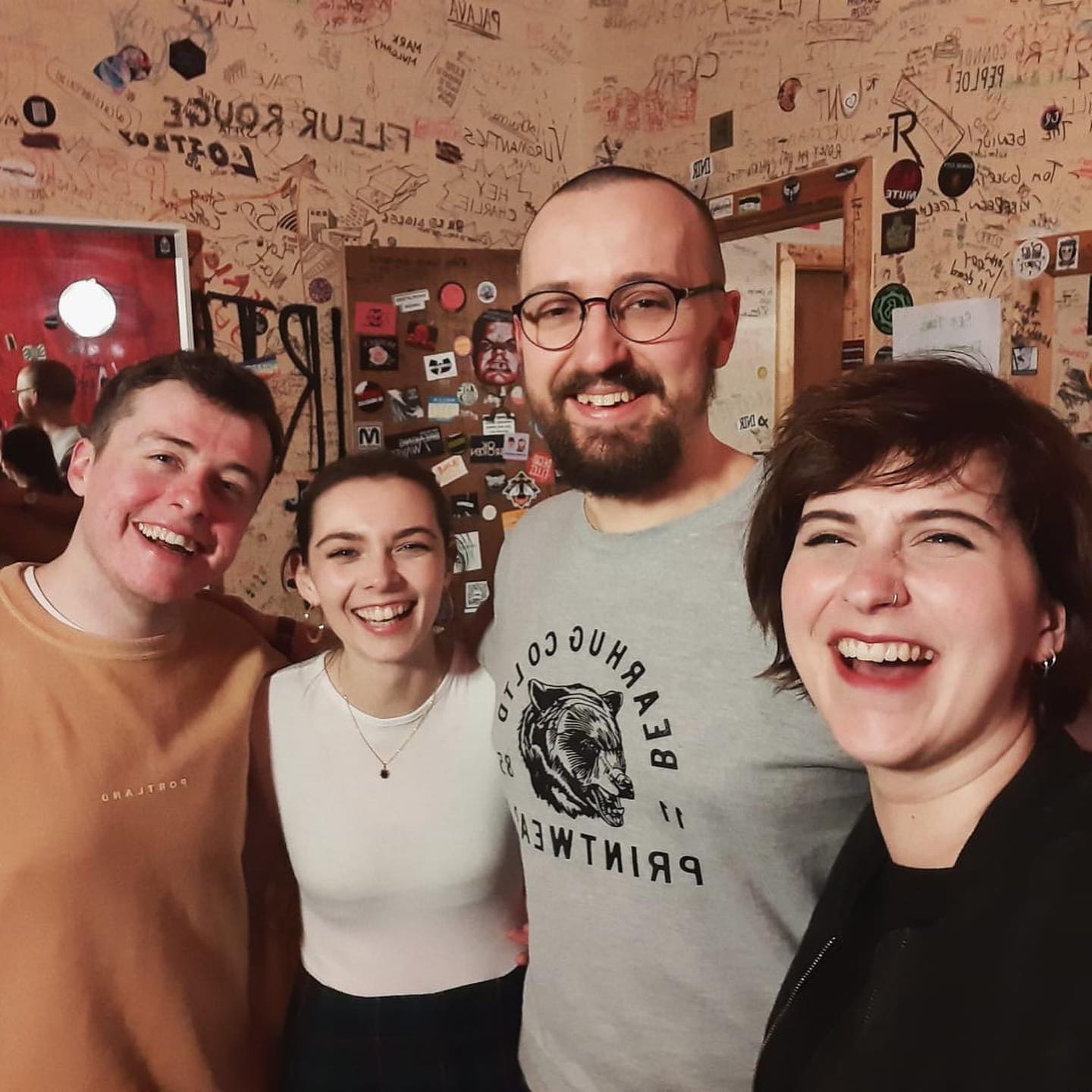 Band photo in dressing room